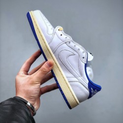 (Free Shipping)Travis Scott x Nike Air Jordan 1 Low Sail White Royal Blue DM9868-218