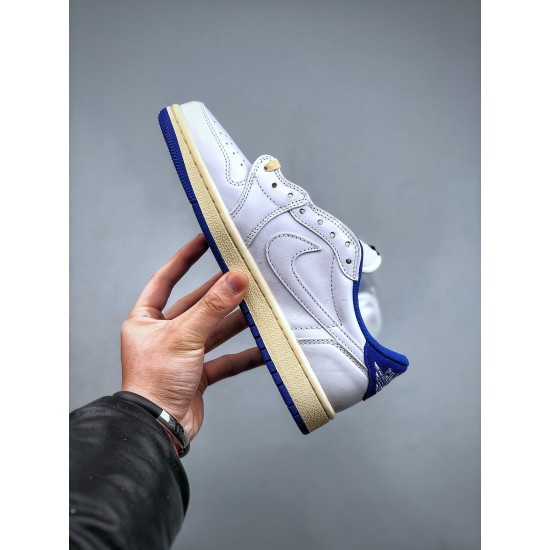 (Free Shipping)Travis Scott x Nike Air Jordan 1 Low Sail White Royal Blue DM9868-218