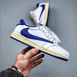 (Free Shipping)Travis Scott x Nike Air Jordan 1 Low Sail White Royal Blue DM9868-218