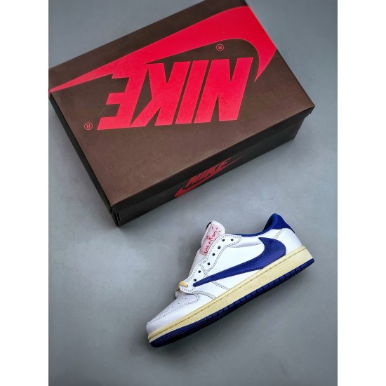 (Free Shipping)Travis Scott x Nike Air Jordan 1 Low Sail White Royal Blue DM9868-218