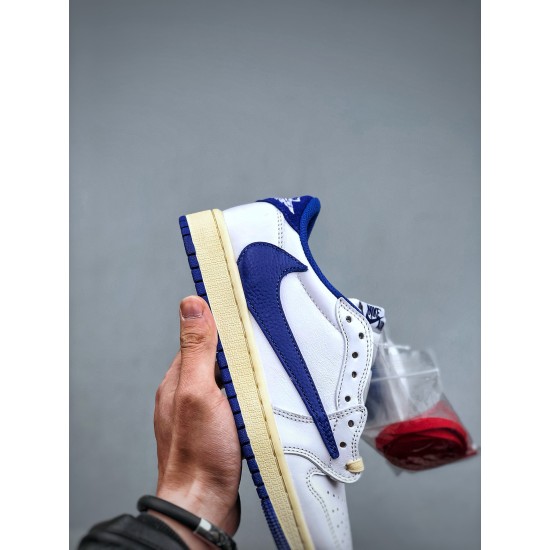 (Free Shipping)Travis Scott x Nike Air Jordan 1 Low Sail White Royal Blue DM9868-218