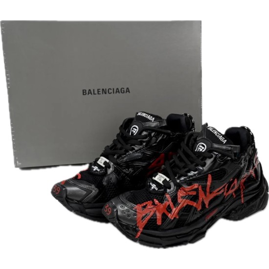 (Free Shipping)Balenciaga Runner Black And Red Characters, 677402 W3RB1 0102