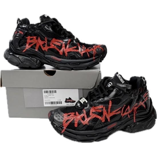 (Free Shipping)Balenciaga Runner Black And Red Characters, 677402 W3RB1 0102