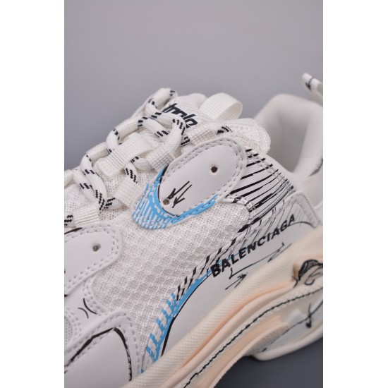 (Free Shipping)Balenciaga Triple S Sneaker White Blue Black