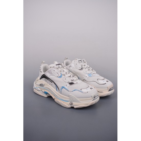 (Free Shipping)Balenciaga Triple S Sneaker White Blue Black