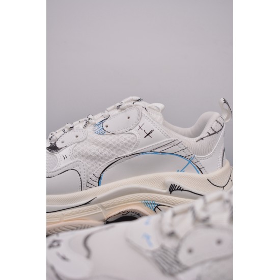 (Free Shipping)Balenciaga Triple S Sneaker White Blue Black