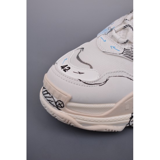 (Free Shipping)Balenciaga Triple S Sneaker White Blue Black