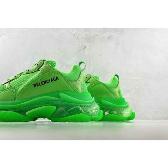 (Free Shipping)Balenciaga Triple S Clear Sole Fluo Green