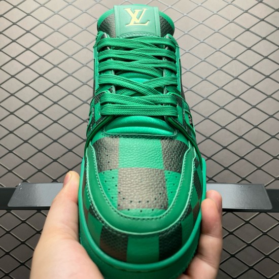 (Free Shipping)Louis Vuitton LV Trainer Sneaker Damier Pop Green