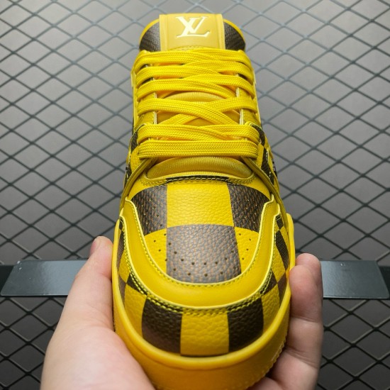 (Free Shipping)Louis Vuitton LV Trainer Sneaker Damier Pop Yellow