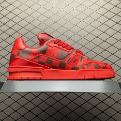 (Free Shipping)Louis Vuitton LV Trainer Sneaker Damier Pop Red