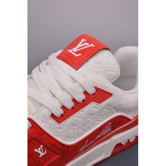 (Free Shipping)Louis Vuitton Trainer #54 Signature Red White