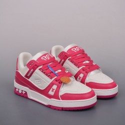 (Free Shipping)Louis Vuitton Monogram Unisex Street Style Leather Logo Sneakers Red