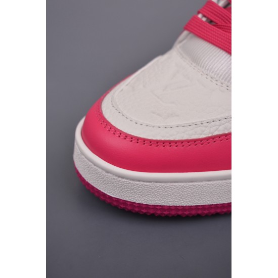 (Free Shipping)Louis Vuitton Monogram Unisex Street Style Leather Logo Sneakers Red