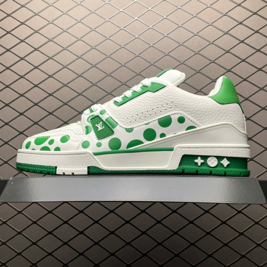 (Free Shipping)Louis Vuitton LV Trainer Yayoi Kusama Green White