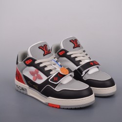 (Free Shipping)Louis Vuitton LV Trainer Red Grey Black