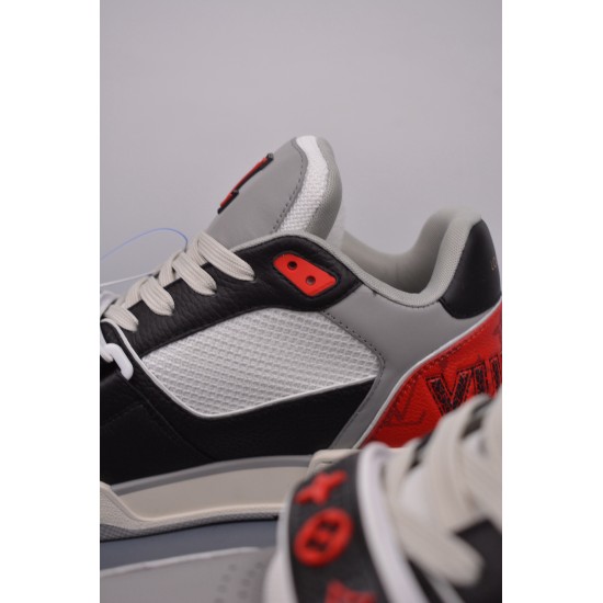 (Free Shipping)Louis Vuitton LV Trainer Red Grey Black