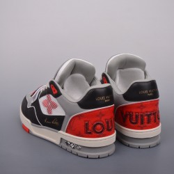 (Free Shipping)Louis Vuitton LV Trainer Red Grey Black