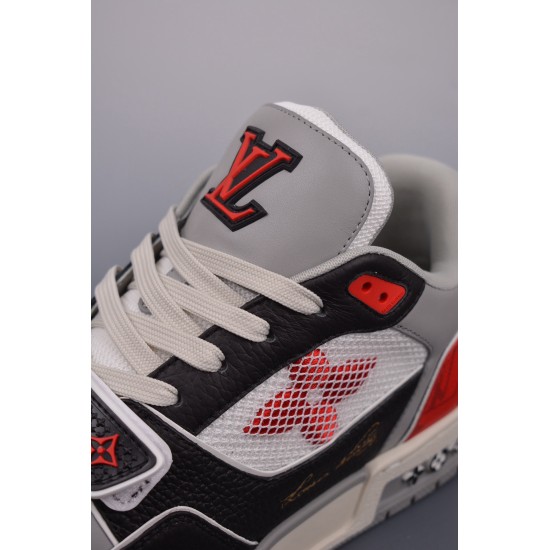 (Free Shipping)Louis Vuitton LV Trainer Red Grey Black