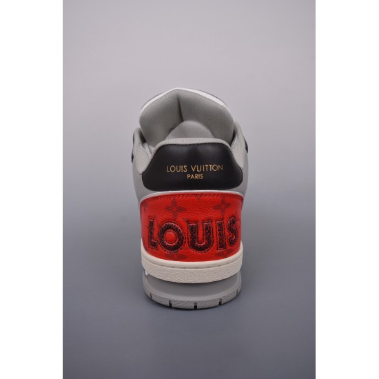 (Free Shipping)Louis Vuitton LV Trainer Red Grey Black