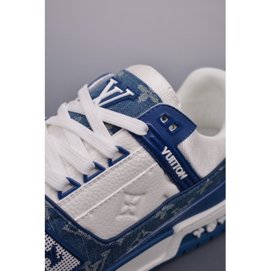 (Free Shipping)Louis Vuitton Trainer #54 Signature Blue White