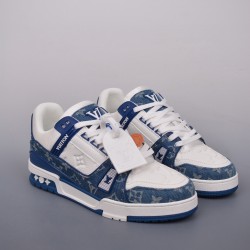 (Free Shipping)Louis Vuitton Trainer #54 Signature Blue White