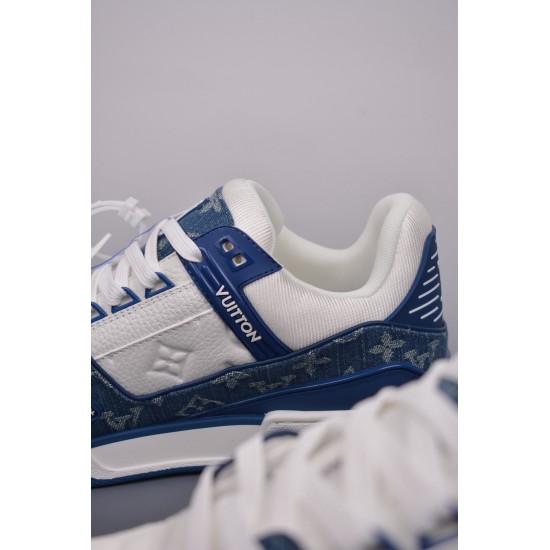 (Free Shipping)Louis Vuitton Trainer #54 Signature Blue White