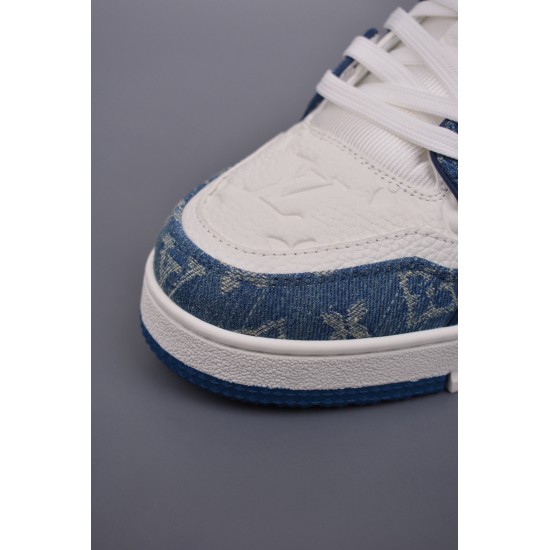 (Free Shipping)Louis Vuitton Trainer #54 Signature Blue White