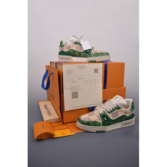 (Free Shipping)Louis Vuitton LV Trainer Damier White Green