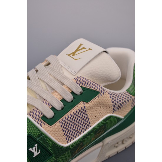 (Free Shipping)Louis Vuitton LV Trainer Damier White Green