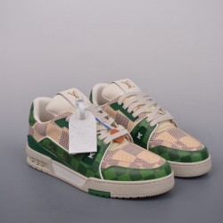 (Free Shipping)Louis Vuitton LV Trainer Damier White Green