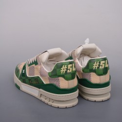 (Free Shipping)Louis Vuitton LV Trainer Damier White Green