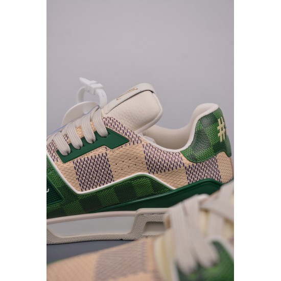 (Free Shipping)Louis Vuitton LV Trainer Damier White Green