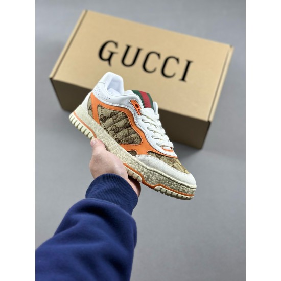 (Free Shipping)Gucci Re-Web Leather Sneakers Glod