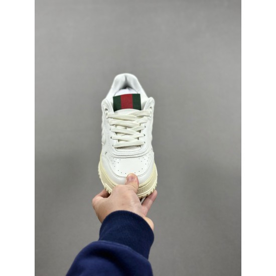 (Free Shipping)Gucci Re-Web Leather Sneakers White