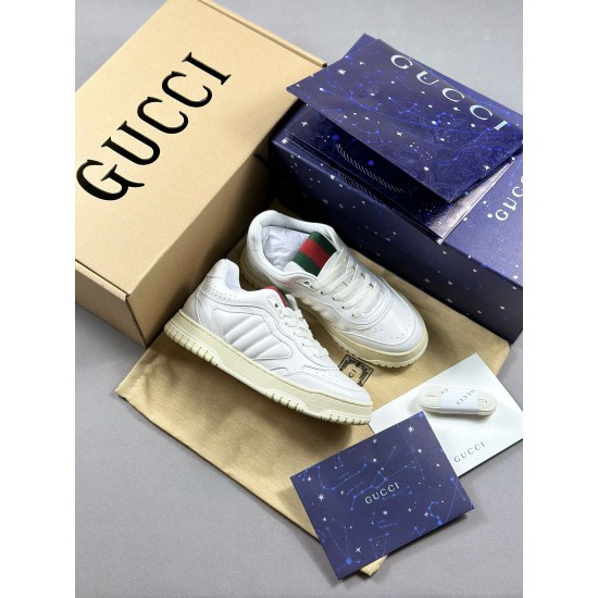 (Free Shipping)Gucci Re-Web Leather Sneakers White