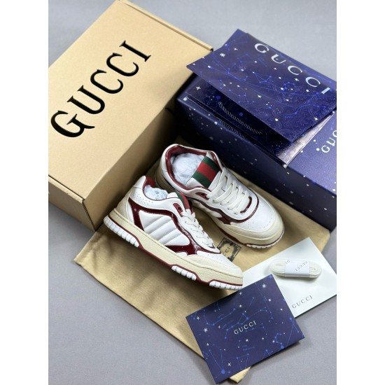 (Free Shipping)Gucci Re-Web Leather Sneakers Ebony