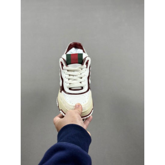 (Free Shipping)Gucci Re-Web Leather Sneakers Ebony