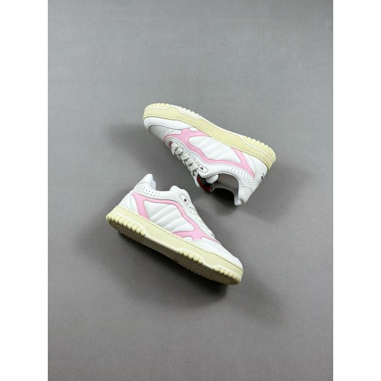 (Free Shipping)Gucci Re-Web Leather Sneakers Pink