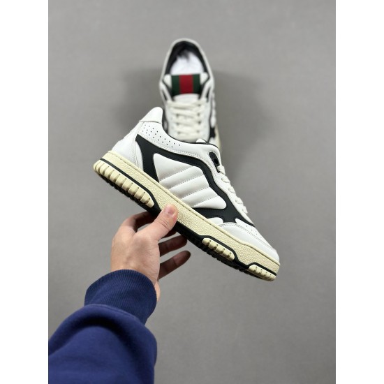 (Free Shipping)Gucci Re-Web Leather Sneakers Black