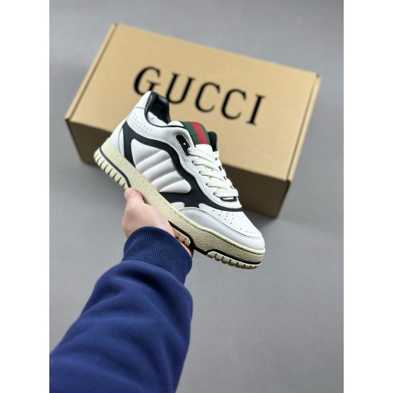 (Free Shipping)Gucci Re-Web Leather Sneakers Black