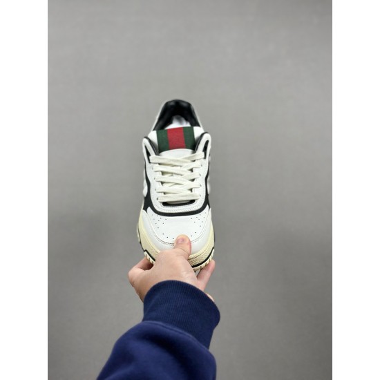 (Free Shipping)Gucci Re-Web Leather Sneakers Black