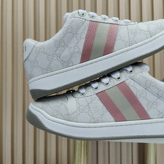 (Free Shipping)Gucci Wmns Screener Sneaker GG Monogram - White Pink