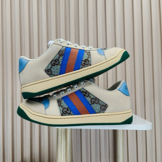 (Free Shipping)Gucci Wmns Screener 'Brown Blue Red'