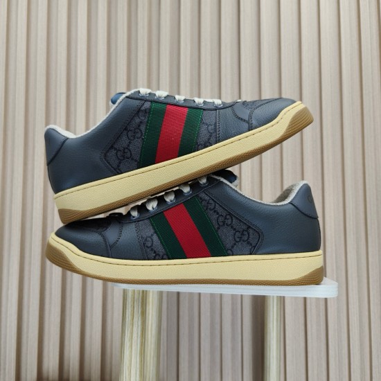 (Free Shipping)Gucci Screener Low-Top Sneakers 'Grey Green Red