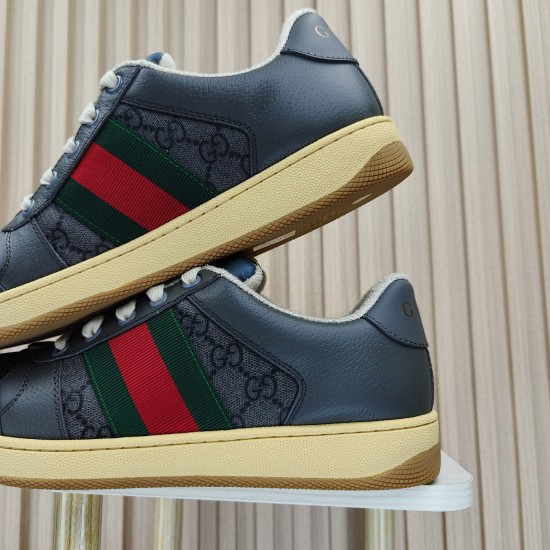 (Free Shipping)Gucci Screener Low-Top Sneakers 'Grey Green Red