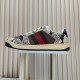 (Free Shipping)Gucci Screener Python-embossed Leather Sneakers 'Beige Black Brown'