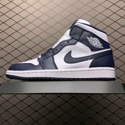 (Free Shipping)Jordan 1 Mid White Metallic Gold Obsidian (GS) 554725-174