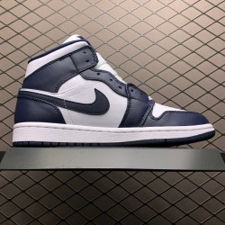 (Free Shipping)Jordan 1 Mid White Metallic Gold Obsidian (GS) 554725-174